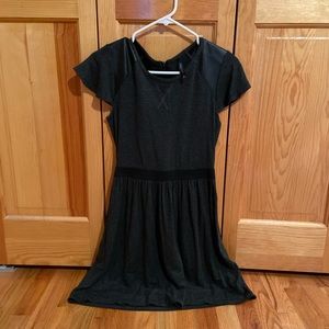 Dark gray dress with faux leather shoulder accent
